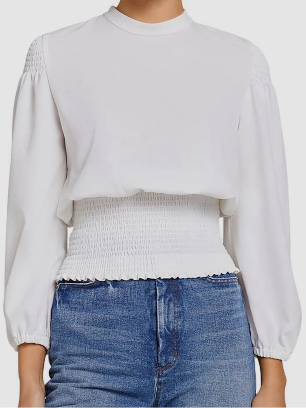 A.L.C. Rose Smocked Long Sleeve Top White Loose Romantic Sleeve Size 8